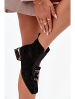 Dámské kožené semišové kotníkové boty na nízkém podpatku – černé