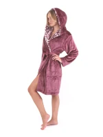 Dámský župan Flora s kapucí 4856 4853 krátký mauve wine - Vestis