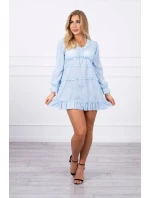 Šaty s ozdobnými volánky modré