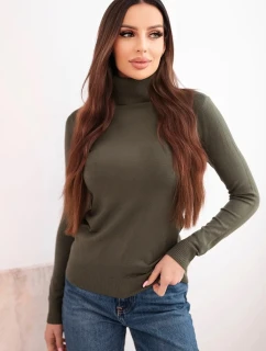 Dámský svetr z viskózy s rolákem a dlouhým rukávem khaki