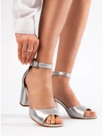 Originální dámské  sandály stříbrné na širokém podpatku