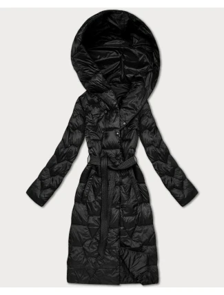 Černý prošívaný kabát s páskem Libland (LD-7806)