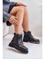 Lakované Botky Traperky Dámské Na Zip Kožené Artiker 55C0517 Černé