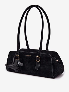 Kabelka z imitace semiše s přívěskem jezevčík černá Noely