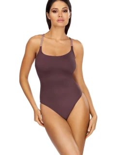 Dámské jednodílné plavky L4424/1 hnědo-fialová - LORIN