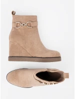 Luxusní hnědé  kotníčkové boty dámské na klínku