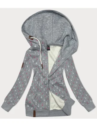 Teplá šedá rozepínací mikina se vzorem kotev (2307)