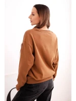 Dámská mikina z pružným materiálem bavlněná basic s kulatým výstřihem camelová Dámská mikina z pružným materiálem bavlněná basic s kulatým výstřihem camelová