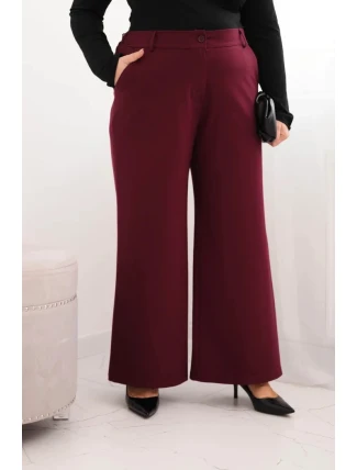 Dámské kalhoty Plus Size se širokou nohavicí a páskem čokoládové Dámské kalhoty Plus Size se širokou nohavicí a páskem čokoládové