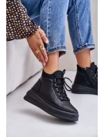 Lehké Kožené Sportovní Boty Na Platformě Artiker 55C1041 Černé