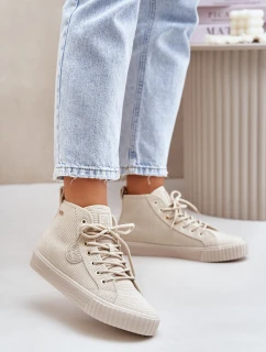 Zateplené Zamatové Tenisky Dámské Big Star OO274771 Hi-Poly System Béžové