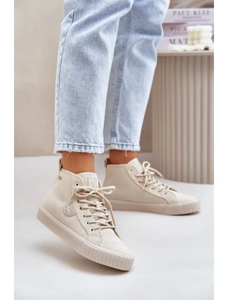 Zateplené Zamatové Tenisky Dámské Big Star OO274771 Hi-Poly System Béžové