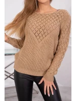 Svetr s ažurovým zdobením camel