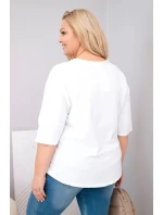 Dámská bavlněná oversize halenka plus size s výstřihem do V bílá