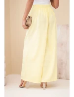 Dámské široké bavlněné kalhoty s gumičkou v pase žluté