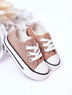Dětské Brokátové Tenisky Růžové Zlato Bling-Bling