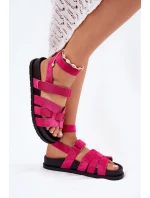 Eko Semišové Sandály Dámské S Suchým Zipem Fuchsie Valpera Eko Semišové Sandály Dámské S Suchým Zipem Fuchsie Valpera