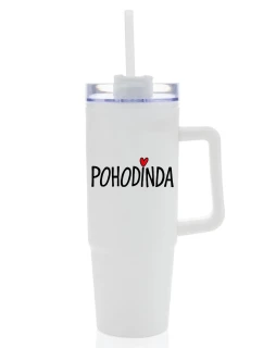 POHODINDA - bílá cestovní termoska s průhledným víčkem 900 ml