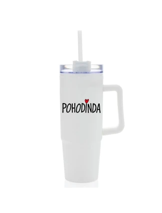 POHODINDA - bílá cestovní termoska s průhledným víčkem 900 ml