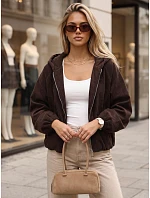 Dámská oversizeová kordová bunda s kapucí, čokoládová, FashionStreet TY6061 Dámská oversizeová kordová bunda s kapucí, čokoládová, FashionStreet TY6061