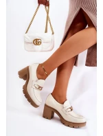 Kožené boty na sloupu se zlatým zdobením světle béžová Mikeyla