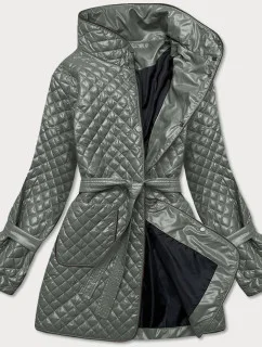 Šedozelená dámská prošívaná bunda s páskem (7262)