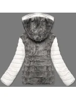 Smetanově-šedá krátká oboustranná dámská zimní bunda (2M-21507)