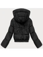 Černá krátká bunda pro přechodné období s kapucí (16M9080-392)