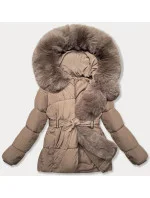Tmavě béžová dámská bunda pro přechodné období s páskem J Style (16M9183-84)