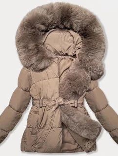 Tmavě béžová dámská bunda pro přechodné období s páskem J Style (16M9183-84)