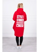 Zateplená mikina s dlouhými zády a kapucí červená Zateplená mikina s dlouhými zády a kapucí červená