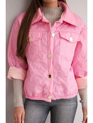 Dámská jarní prošívaná bunda s květinovým vzorem cukrově růžová Dámská jarní prošívaná bunda s květinovým vzorem cukrově růžová
