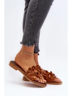 Zazoo 40381 Dámské Kožené Žabky Na Ploché Podrážce Hnědé