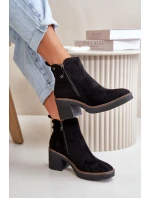 Zateplené dámské kotníčkové boty na podpatku z eko semiše černé Velarilla