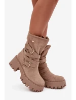 Dámské boty na robustním podpatku s přezkami a páskem béžové Nerelisa