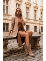 Dámské cowboy boty s třásněmi na podpatku Khaki Gralina Dámské cowboy boty s třásněmi na podpatku Khaki Gralina