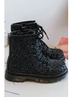 Dětské třpytivé zateplené kotníkové boty na zip, černá Saussa Dětské třpytivé zateplené kotníkové boty na zip, černá Saussa