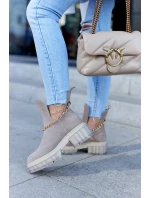 Módní semišové kozačky s střihem béžove Forget Me