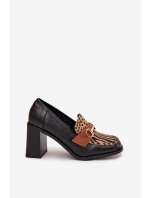 Dámské polobotky na podpatku s výstupky a zlatým detailem Černo-bežové Novella