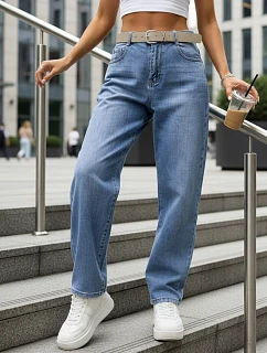 Dámské pytlovité modré džíny s páskem FashionStreet UY2945