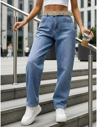 Dámské pytlovité modré džíny s páskem FashionStreet UY2945