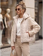Dámská prošívaná bunda s odnímatelnou kapucí, béžová, FashionStreet TY5934 Dámská prošívaná bunda s odnímatelnou kapucí, béžová, FashionStreet TY5934