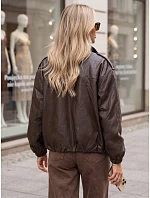 Dámská kožená bomber bunda na přechodné období, hnědá, FashionStreet TY6070 Dámská kožená bomber bunda na přechodné období, hnědá, FashionStreet TY6070
