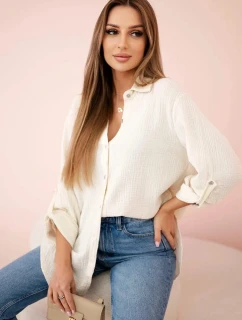 Bavlněná mušelínová košile oversize světle béžová