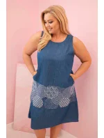 Dámské plus size šaty bez rukávů s ozdobným vzorem džínová