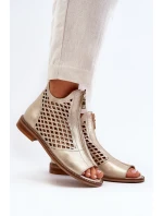 Kožené Prokreslené Sandály Na Zip Zlaté Zazoo 977/L Kožené Prokreslené Sandály Na Zip Zlaté Zazoo 977/L