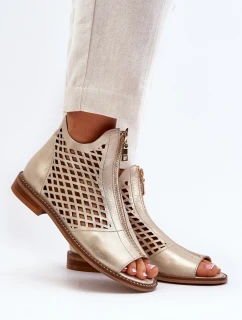 Kožené Prokreslené Sandály Na Zip Zlaté Zazoo 977/L