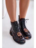 Lakované Botky Traperky Dámské Na Zip Kožené Artiker 55C0517 Černé