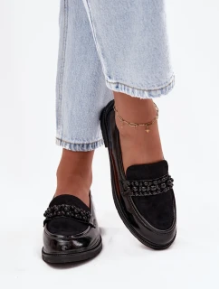 Dámské lakované mokasíny s korálky S.Barski HY52-541 Černé