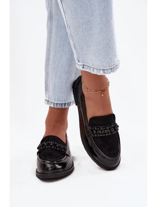 Dámské lakované mokasíny s korálky S.Barski HY52-541 Černé